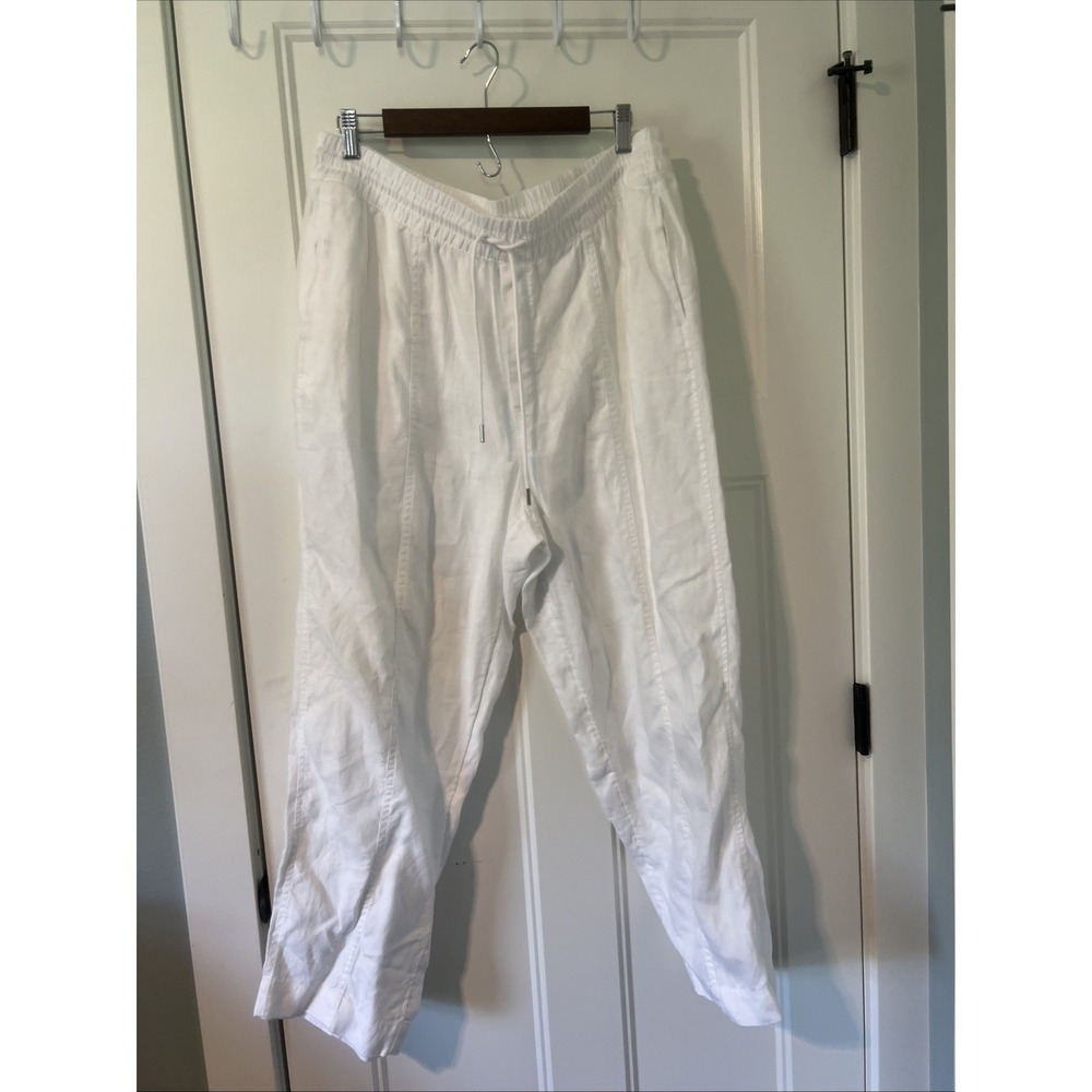 Athleta Retreat Linen High Rise Wide Leg Pants Women's White Pockets Size XL‎